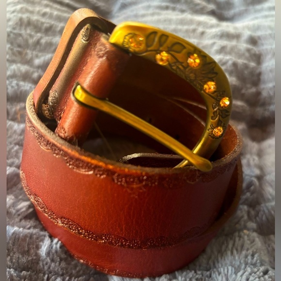 FOSSIL leather topaz rhinestone wide belt size Medium main image 5